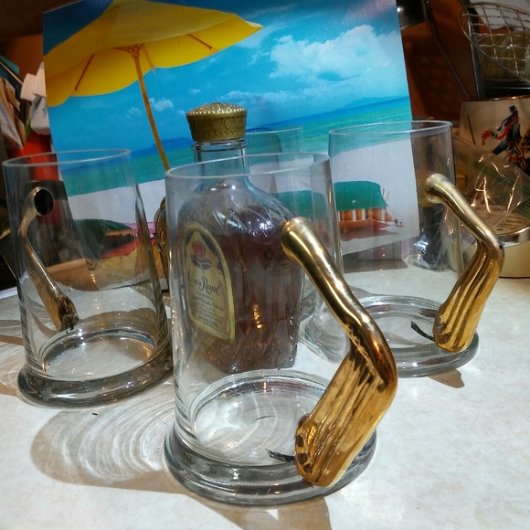 Vtg 70s Deco Glass Mug Set - Picture 3 of 5